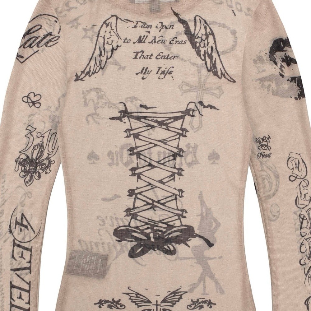 BNWT Racer Worldwide tattoo mesh longsleeve - Picture 4 of 8